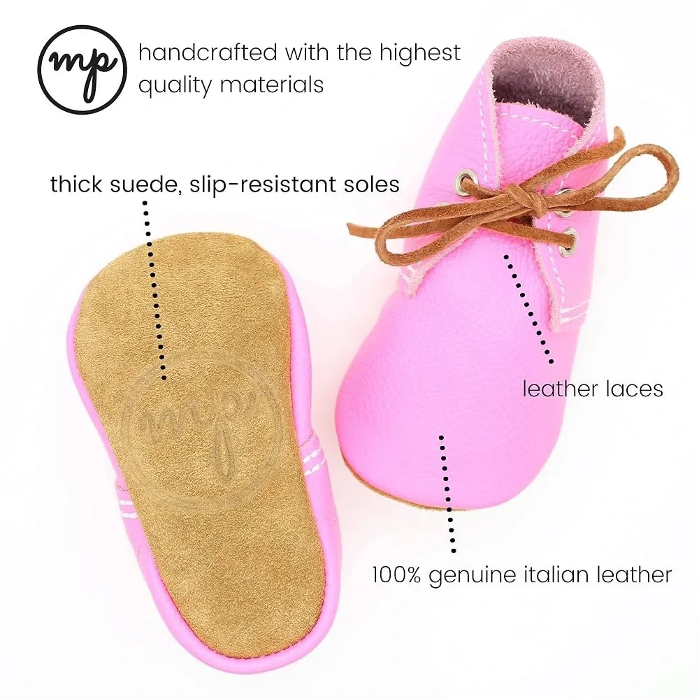 MON PETIT unisex The Oxford Shocking Pink Soft Leather Shoes